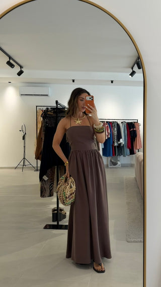 Linen Lumina Dress Brown
