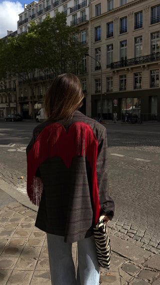 Checkered Fringed Blazer Lumina