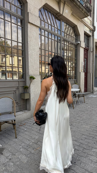 Cream Lace Satin Dress