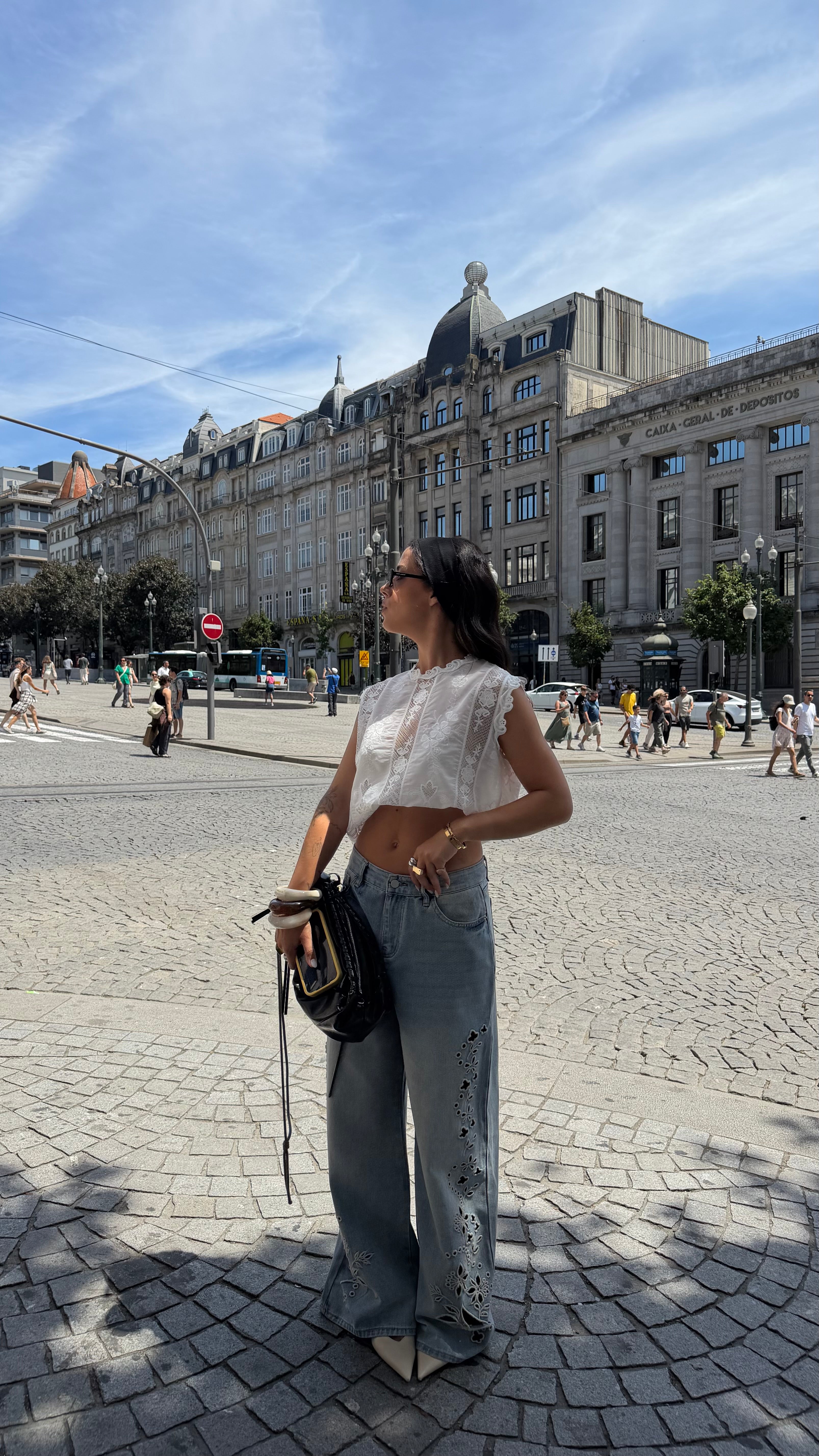 Embroidered Wide Leg Jeans