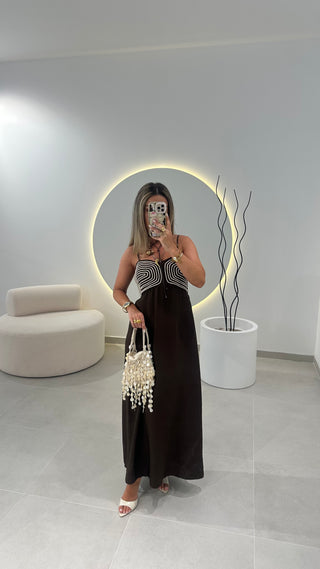 Vestido Castanho Contrastes