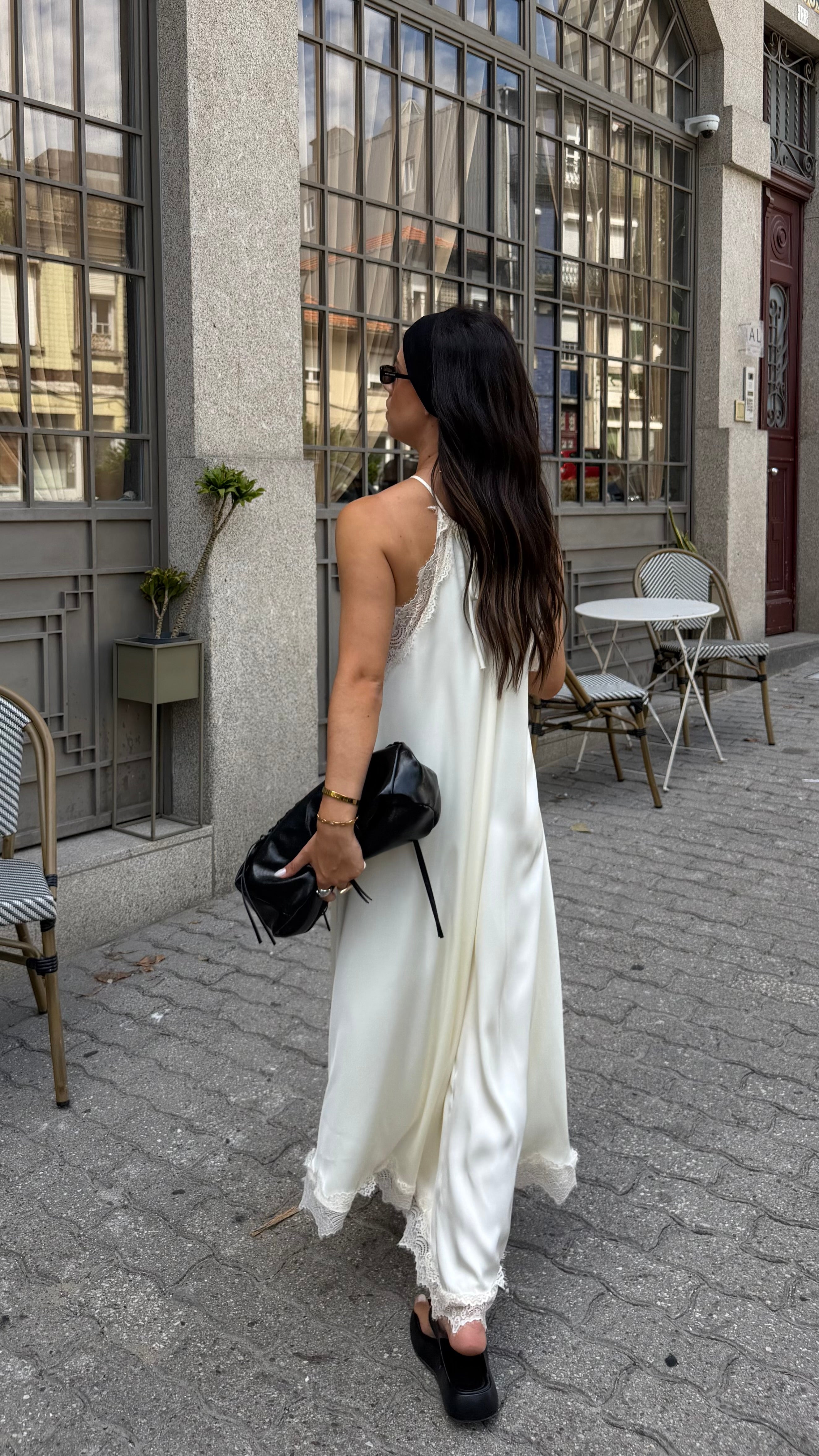 Cream Lace Satin Dress