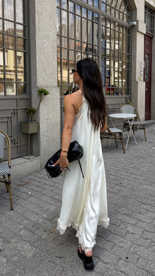 Cream Lace Satin Dress