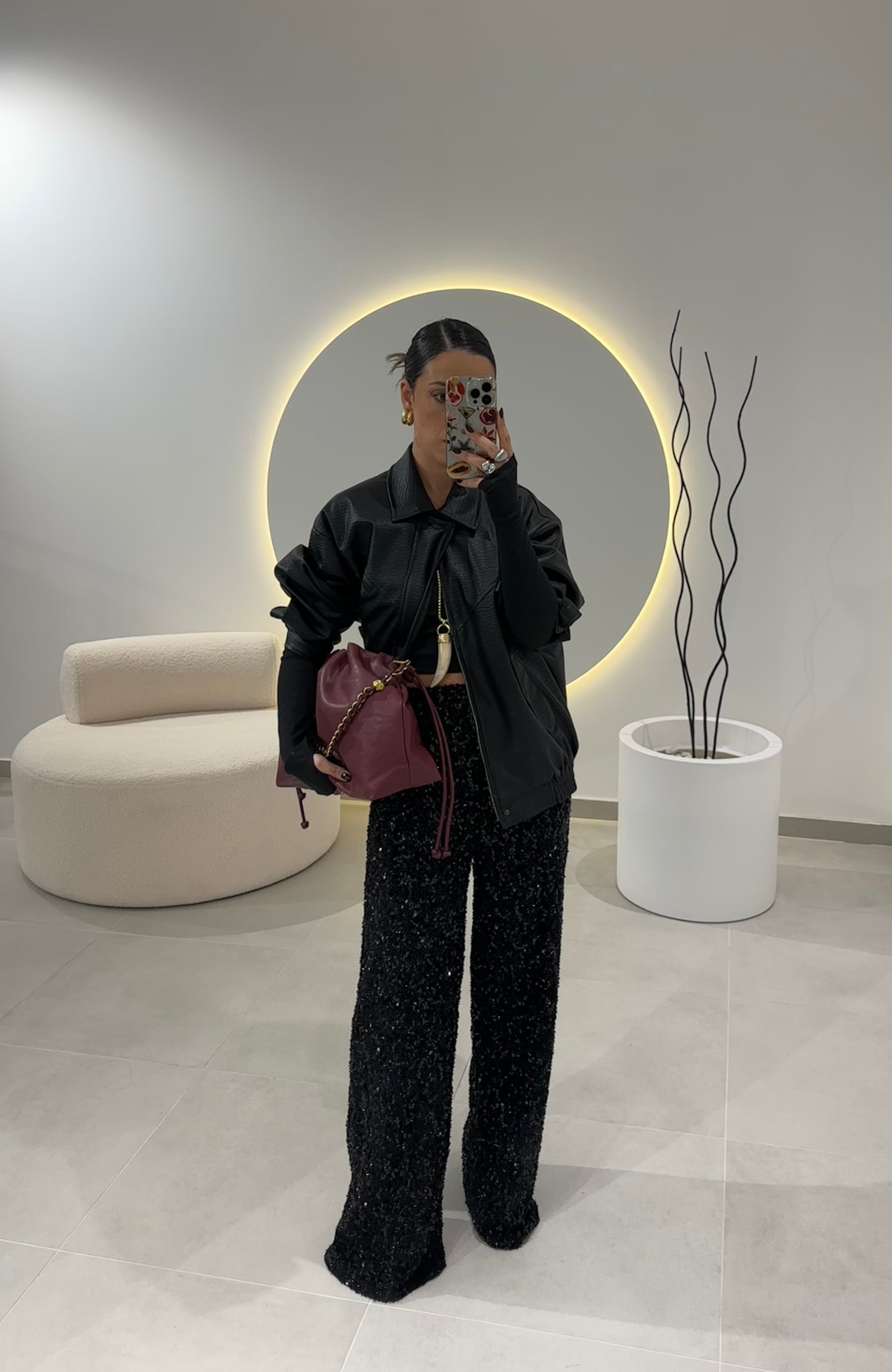 Black Sequin Wide Leg Trousers