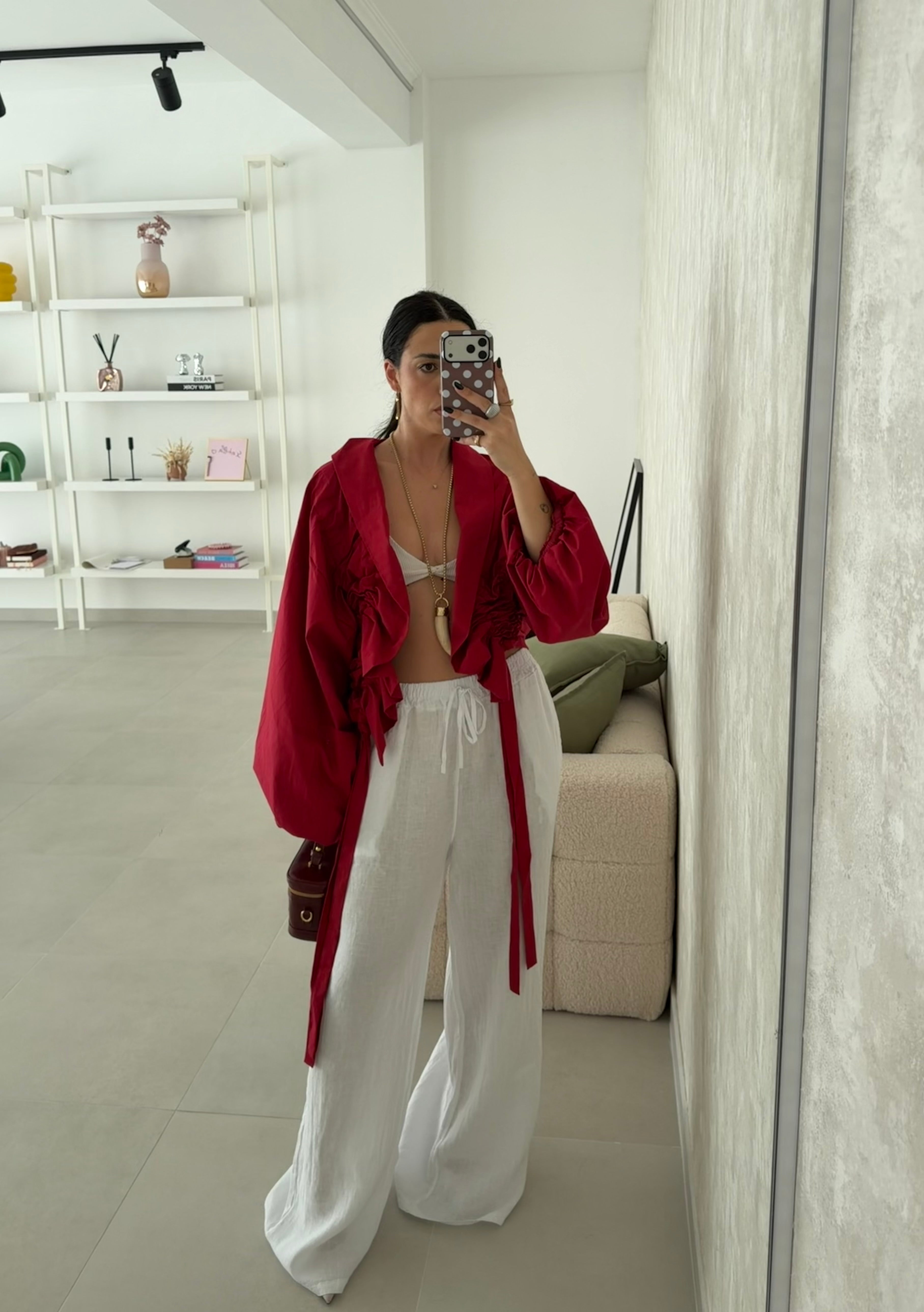 Red Strapped Oversize Jacket