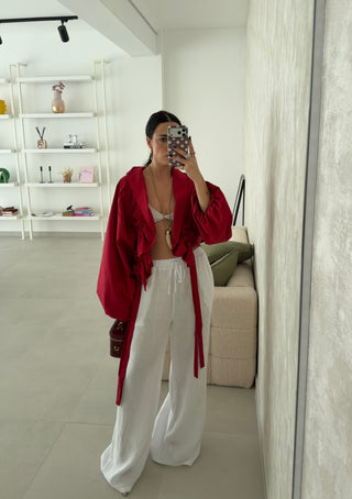 Red Strapped Oversize Jacket