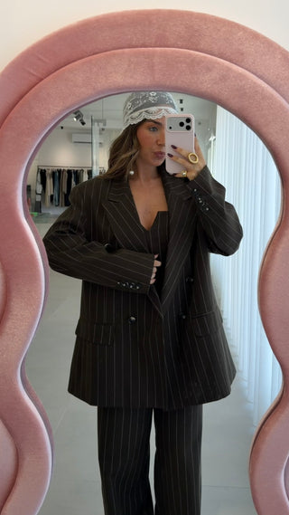 Khaki Pinstripe Oversize Blazer