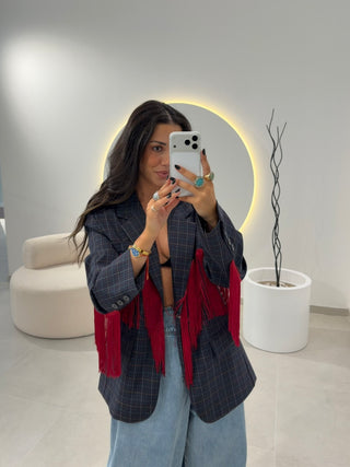Checkered Fringe Blazer