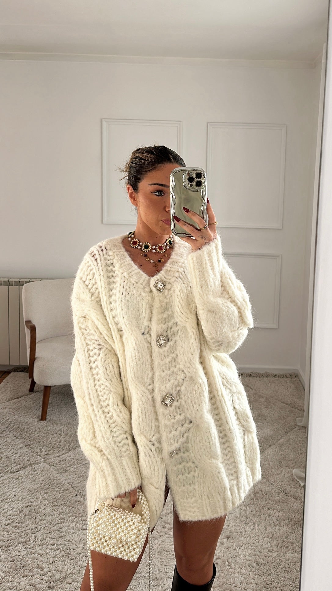 Cardigan Lã Botão Jóia