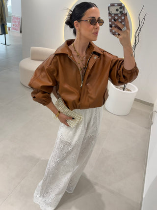 White Embroidered Trousers Lumina