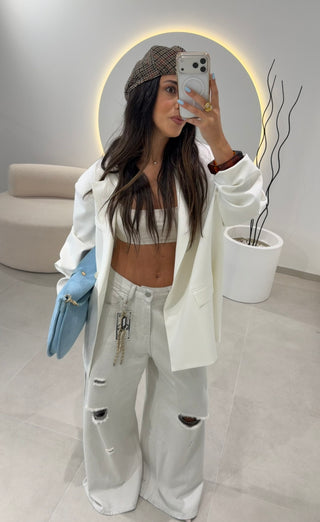 White Wide Leg Jeans With Charm