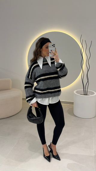 Grey and Black Knit Sweater