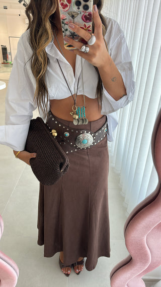 Suede Midi Skirt Brown