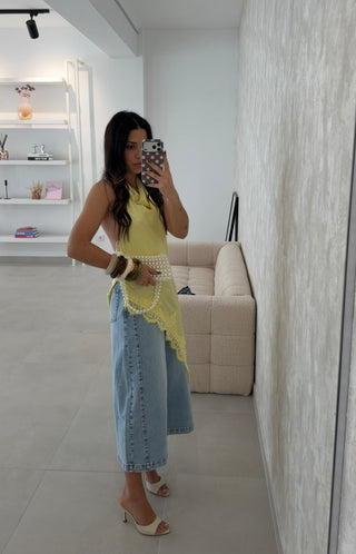 Yellow Asymmetrical Lace Top Lumina