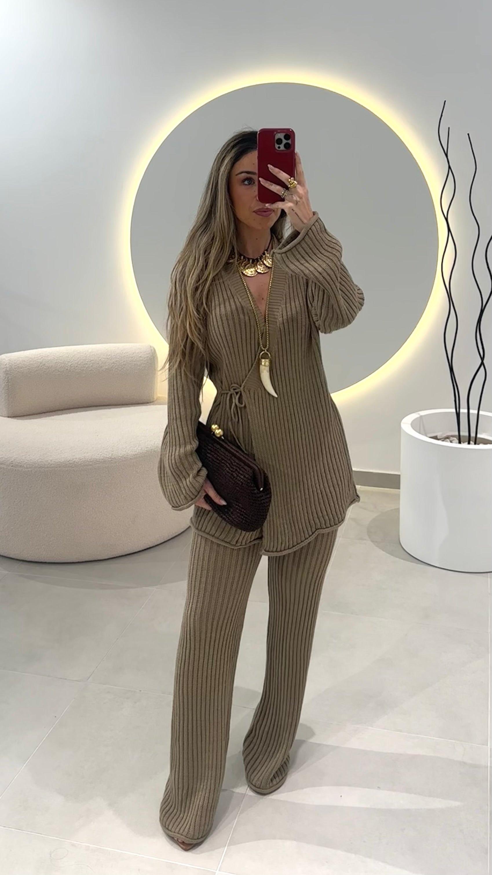 Camel Cardigan and Trousers Set