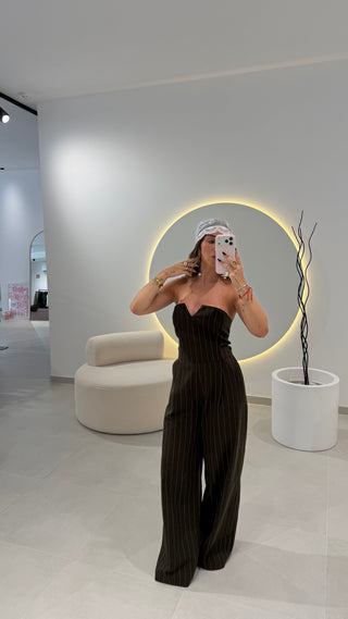 Khaki Pinstripe Jumpsuit