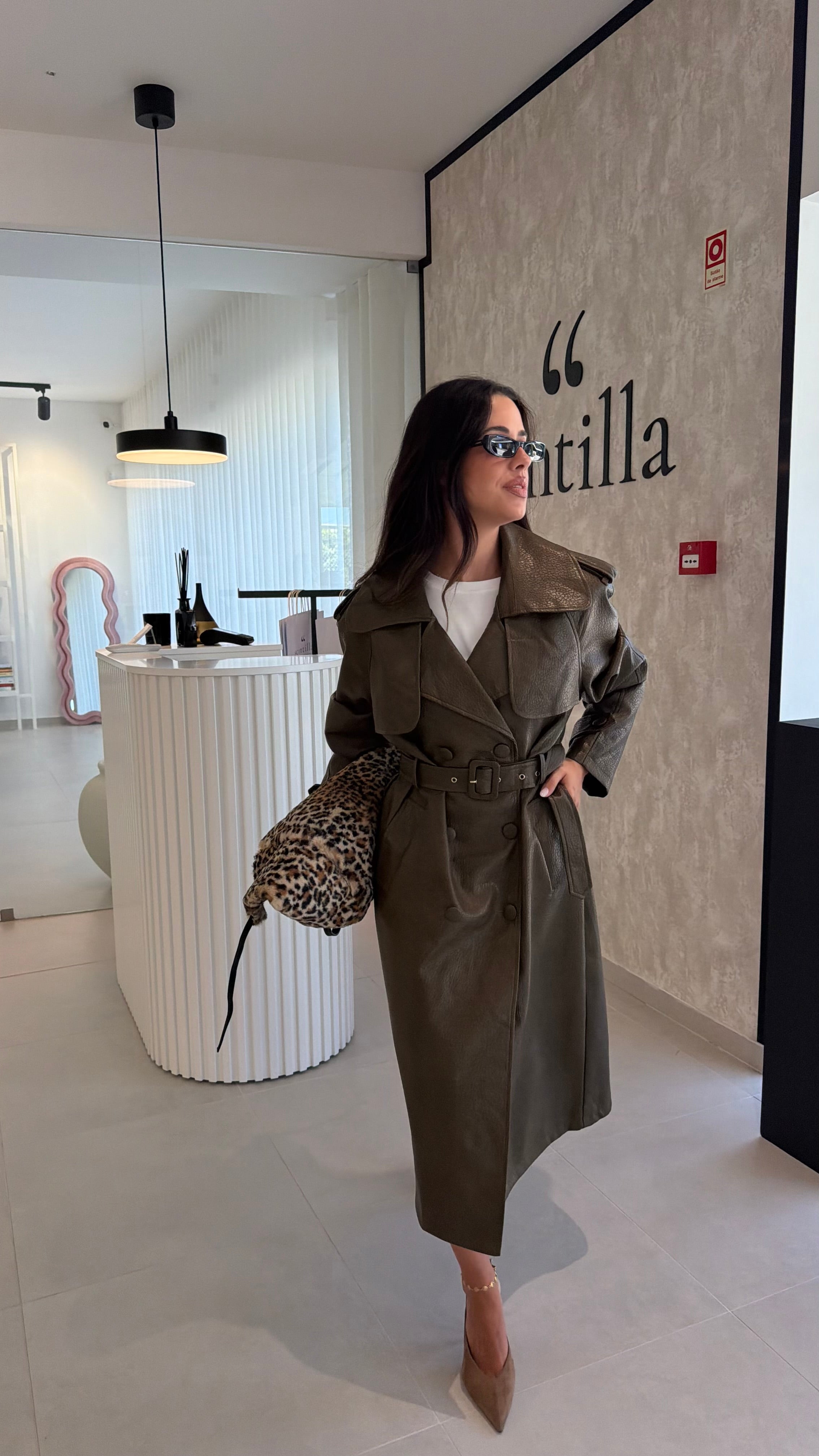 Olive Faux Leather Trench
