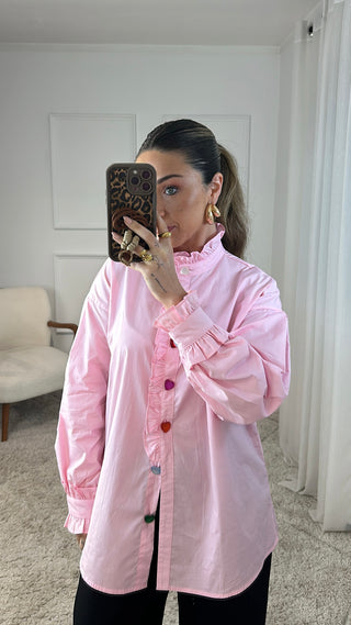 Camisa Rosa Botão Coração