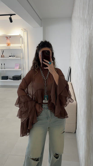 Blusa Castanha Folhos