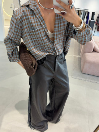 Brown Fringed Faux Leather Pants
