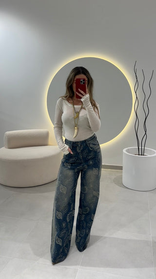 High Waist Bandana Jeans