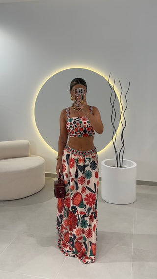 Conjunto Florido Saia Longa