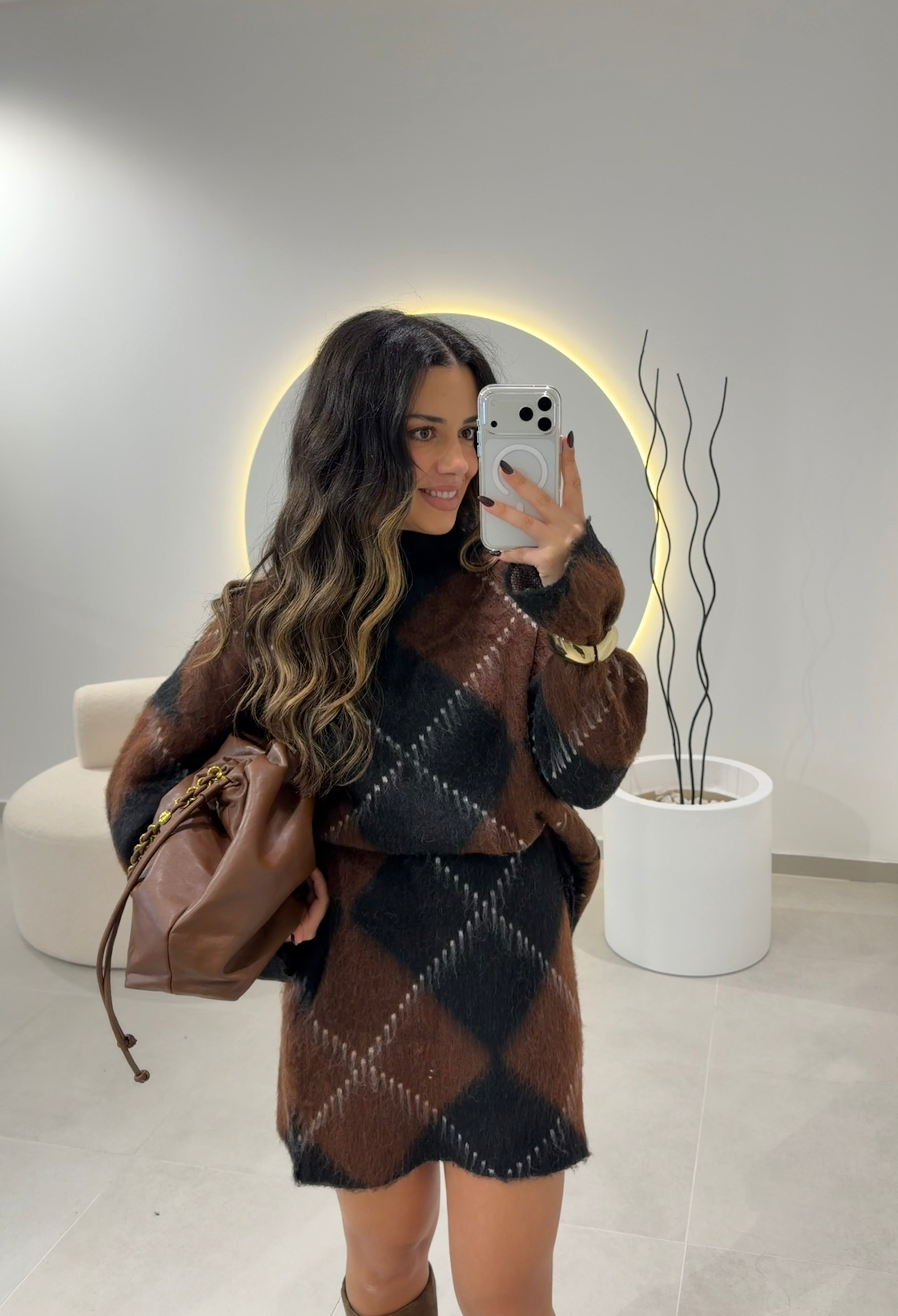 Diamond Knit Set With Skirt