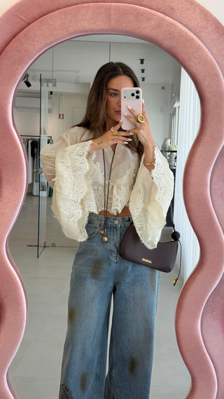 Cream Crochet Boho Blouse