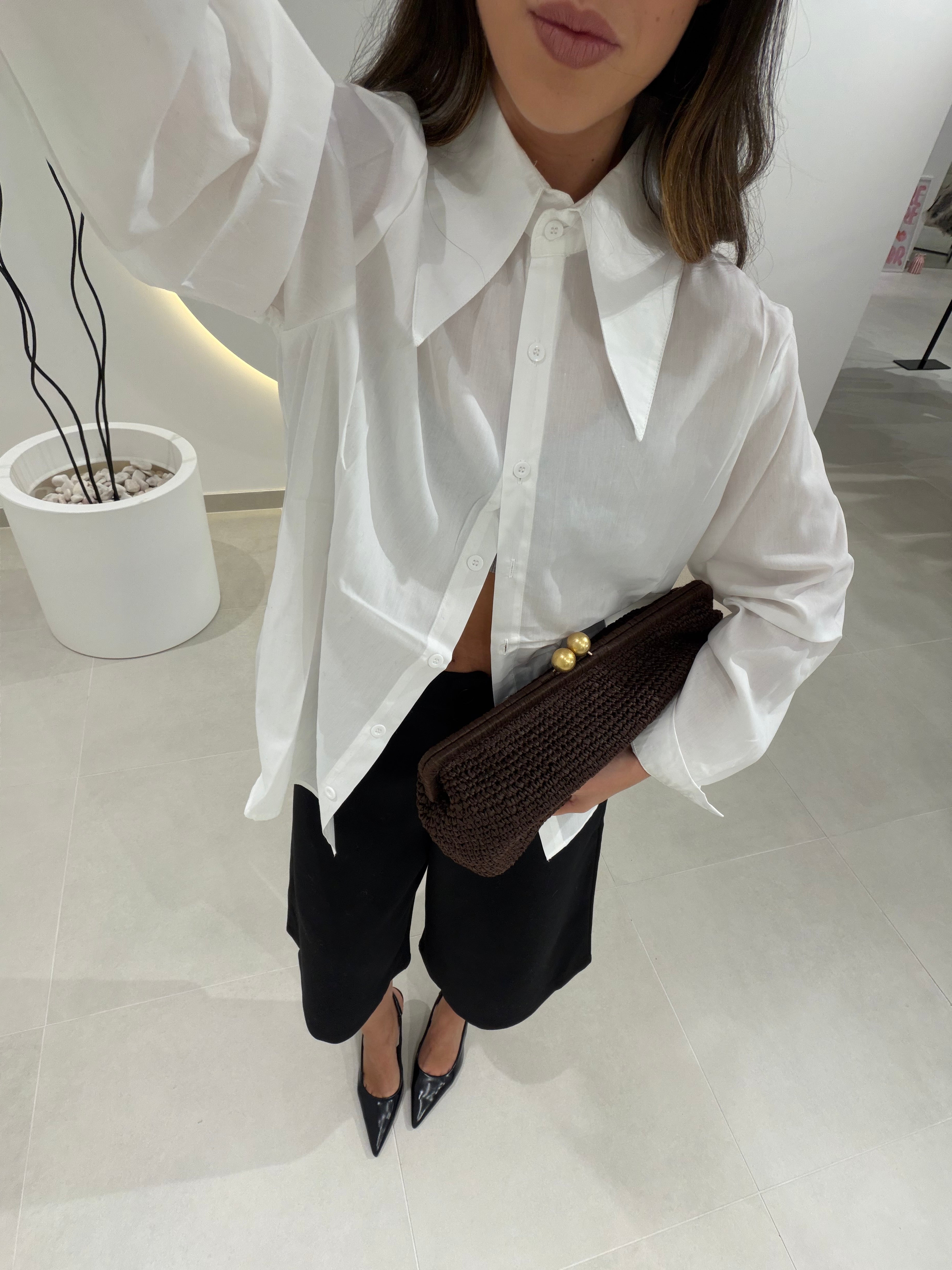 Statement-Collar Shirt 100% Cotton