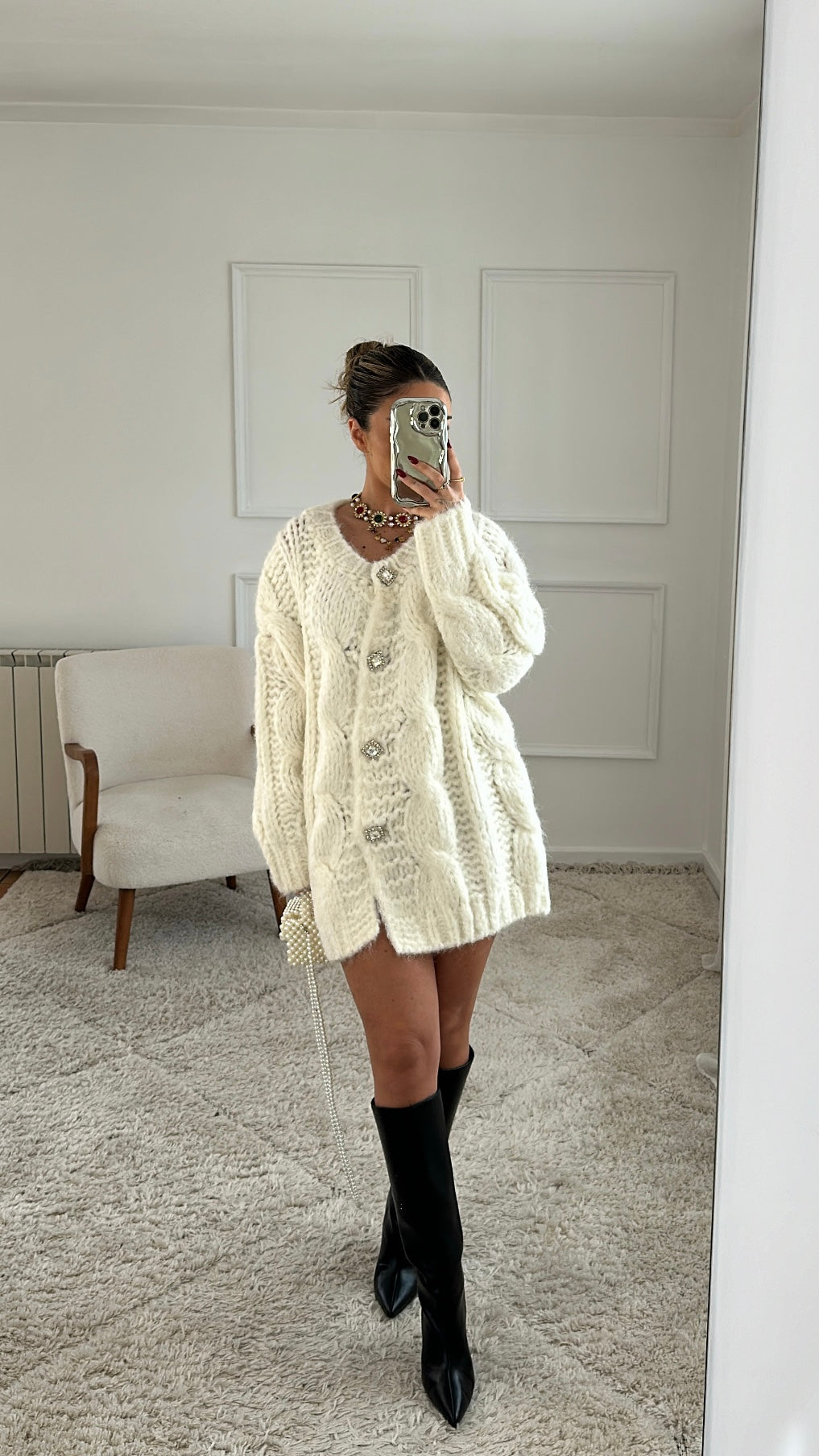 Cardigan Lã Botão Jóia