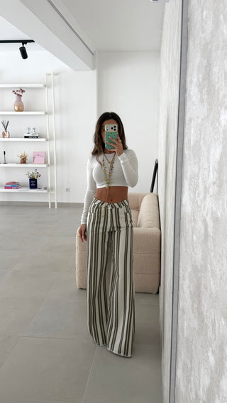 Green Wide Leg Striped Jeans