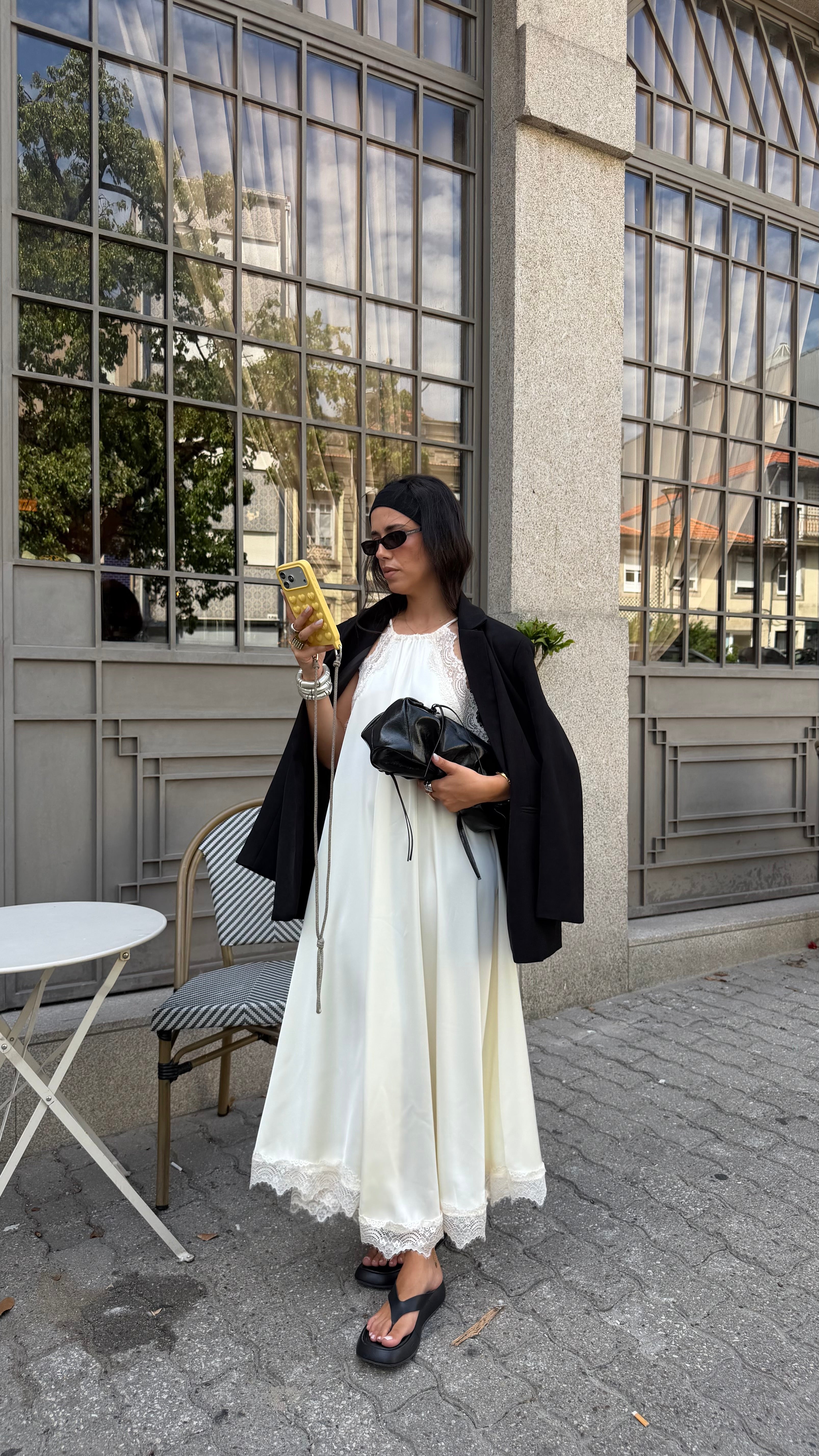 Cream Lace Satin Dress