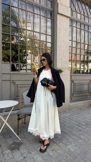 Cream Lace Satin Dress