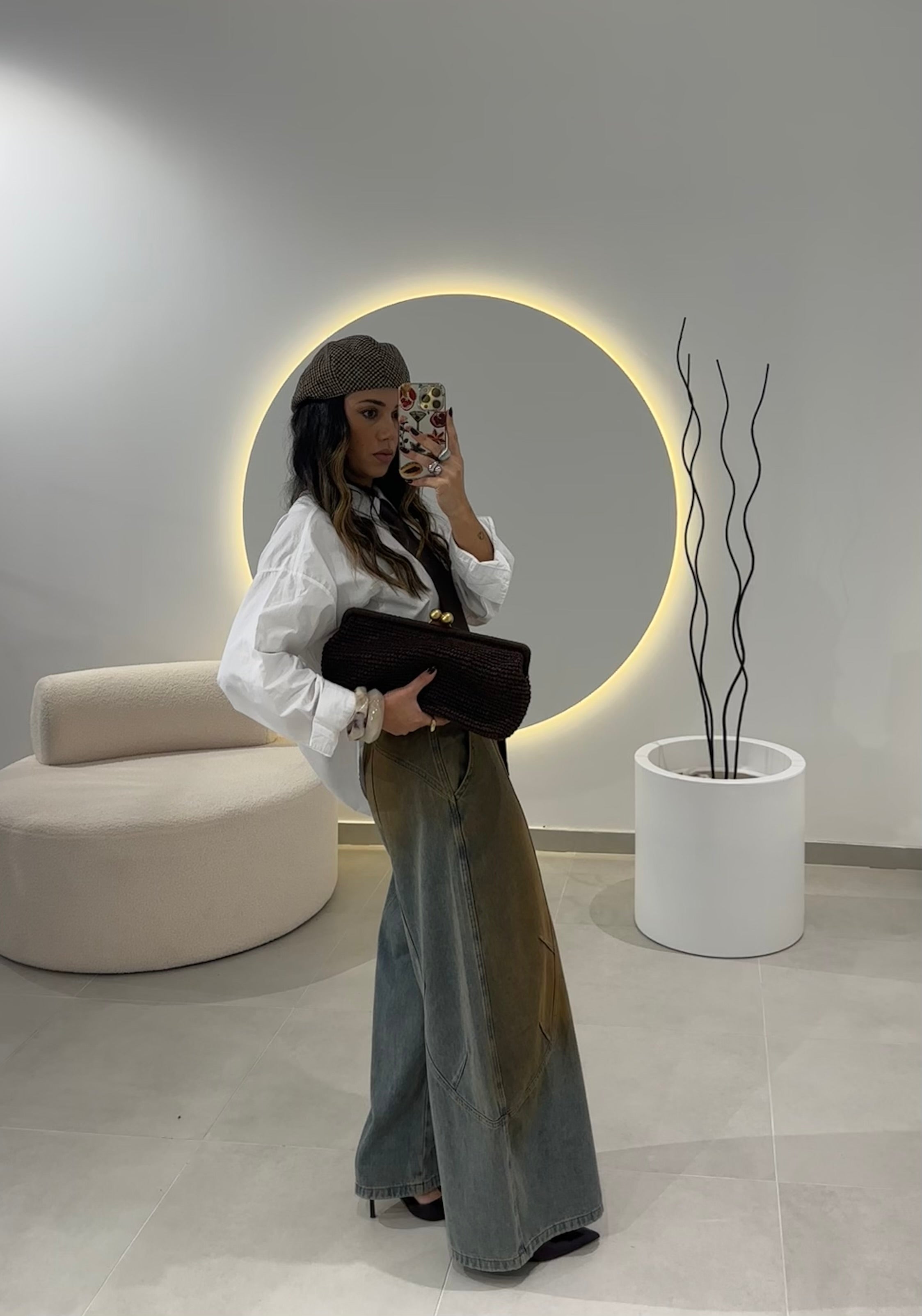 Washed Jeans with Brown Belt