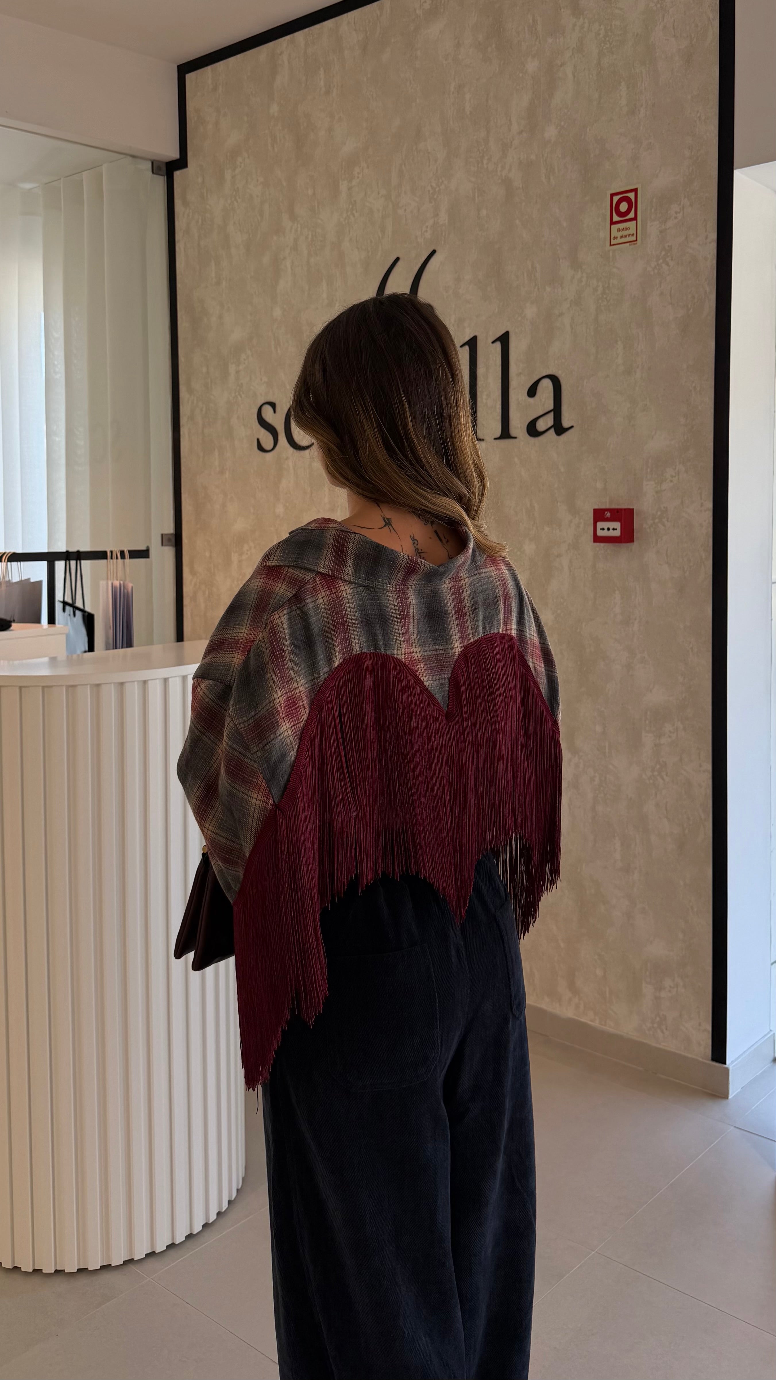 Bordeaux Plaid Fringed Shirt