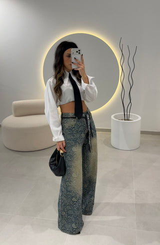 Bandana Wide Leg Jeans With Belt