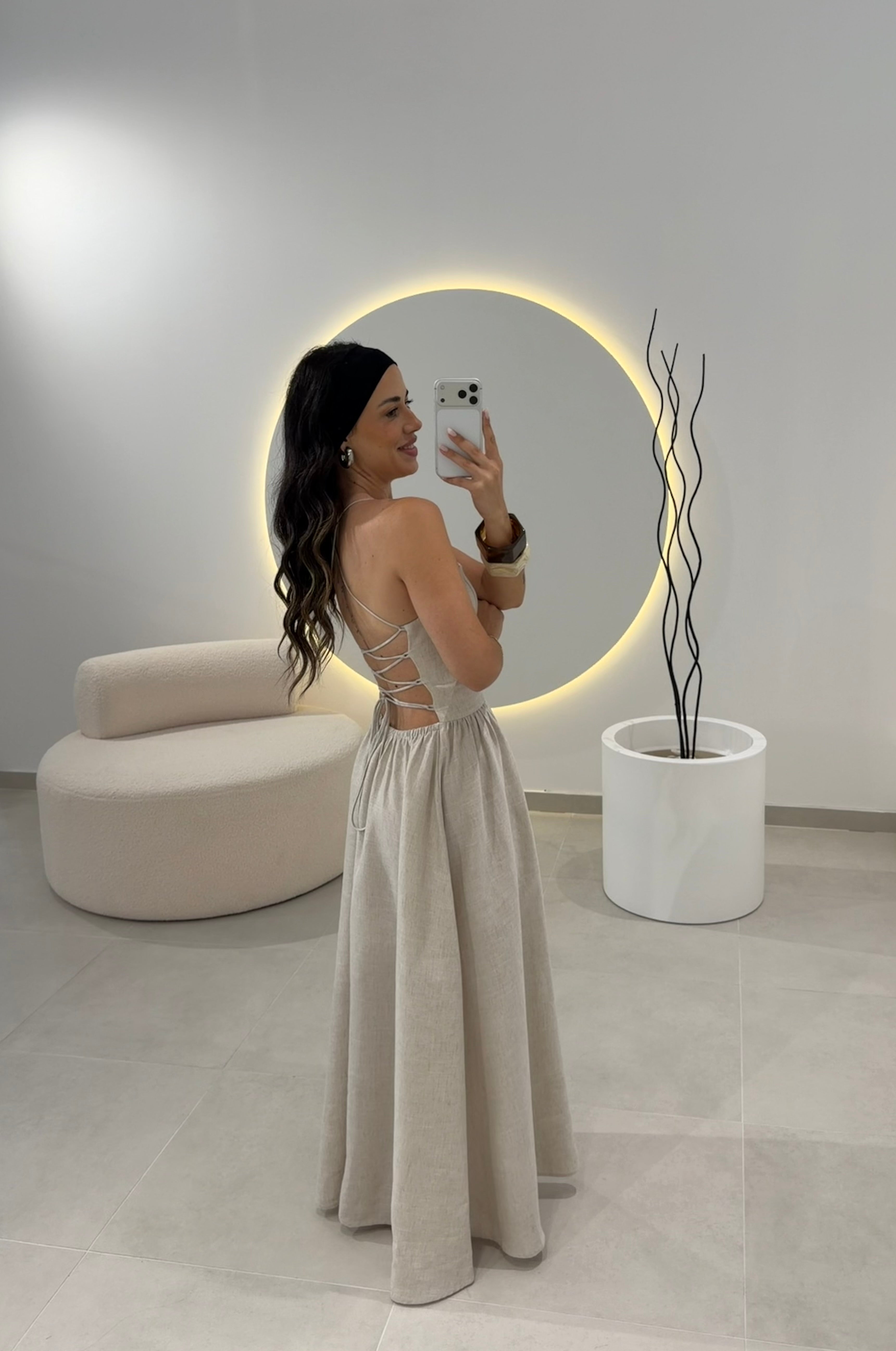 Linen Lumina Dress Stone