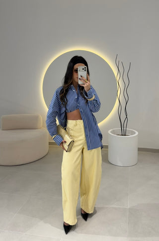 Butter Yellow Faux Leather Pants Lumina