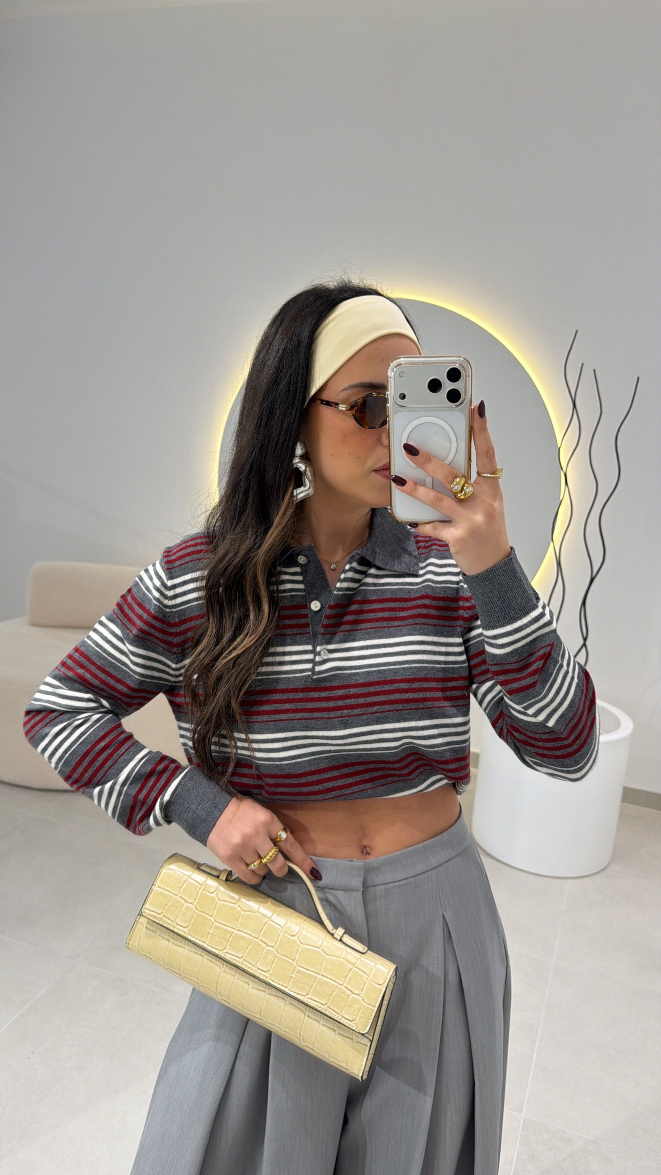 Grey Striped Polo Shirt