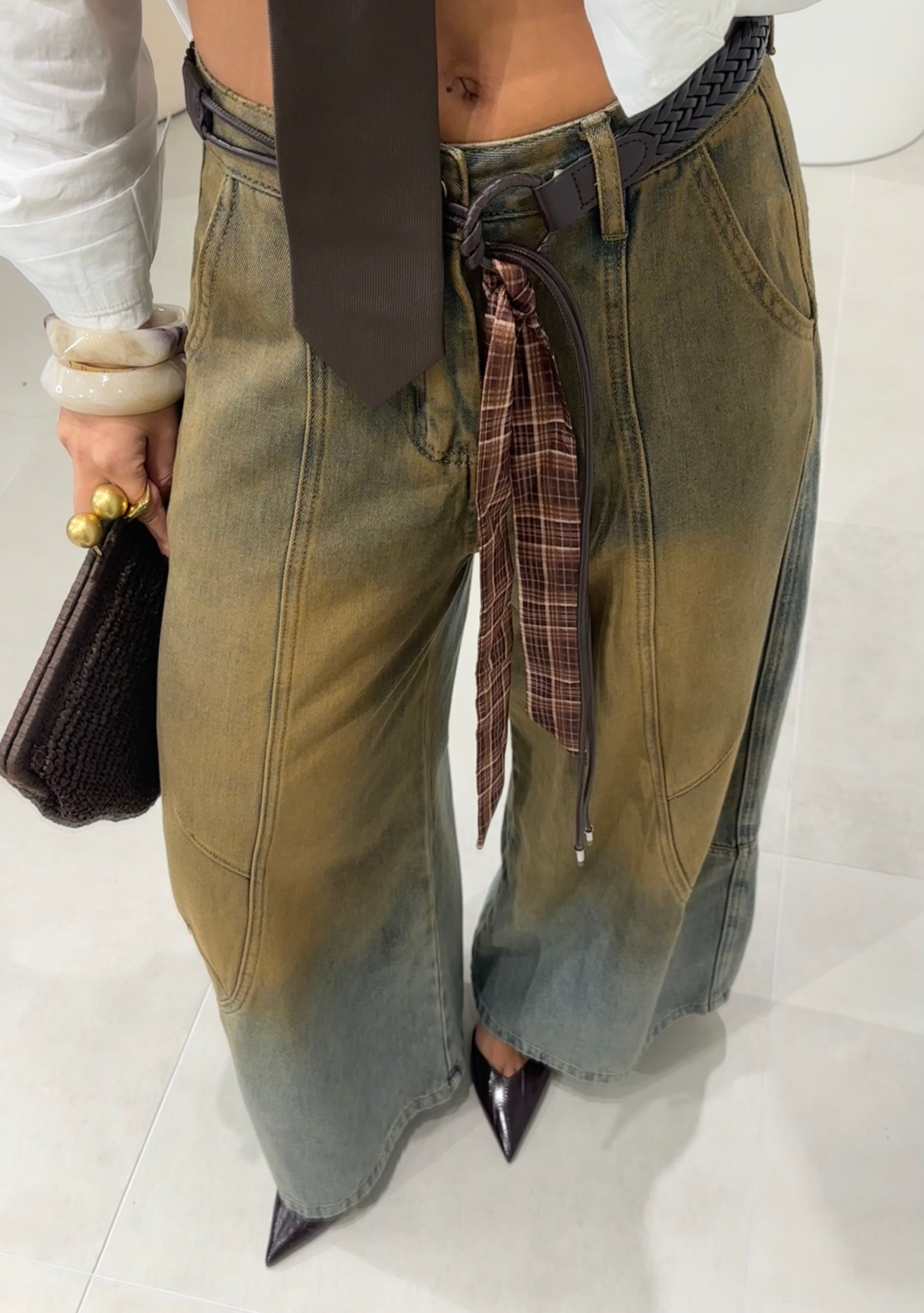 Washed Jeans with Brown Belt