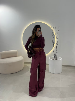 Bordeaux Pants With Lace