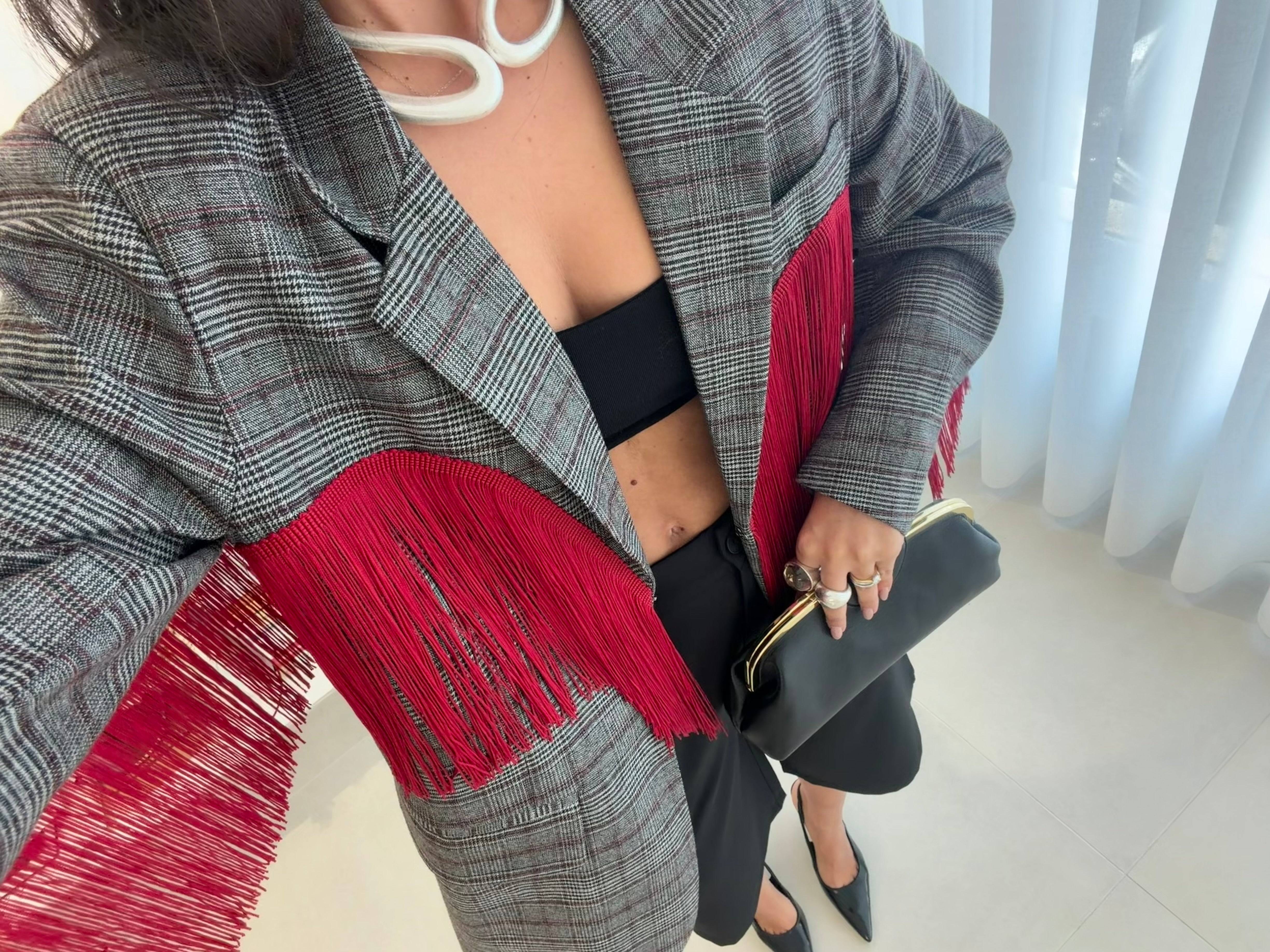 Tartan Fringed Blazer Lumina