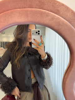 Brown Faux Fur-Trimmed Jacket