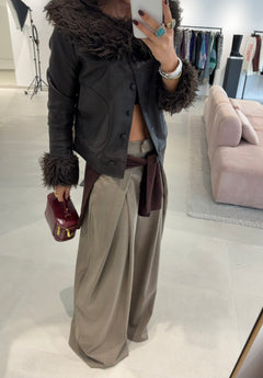 Brown Faux Fur-Trimmed Jacket