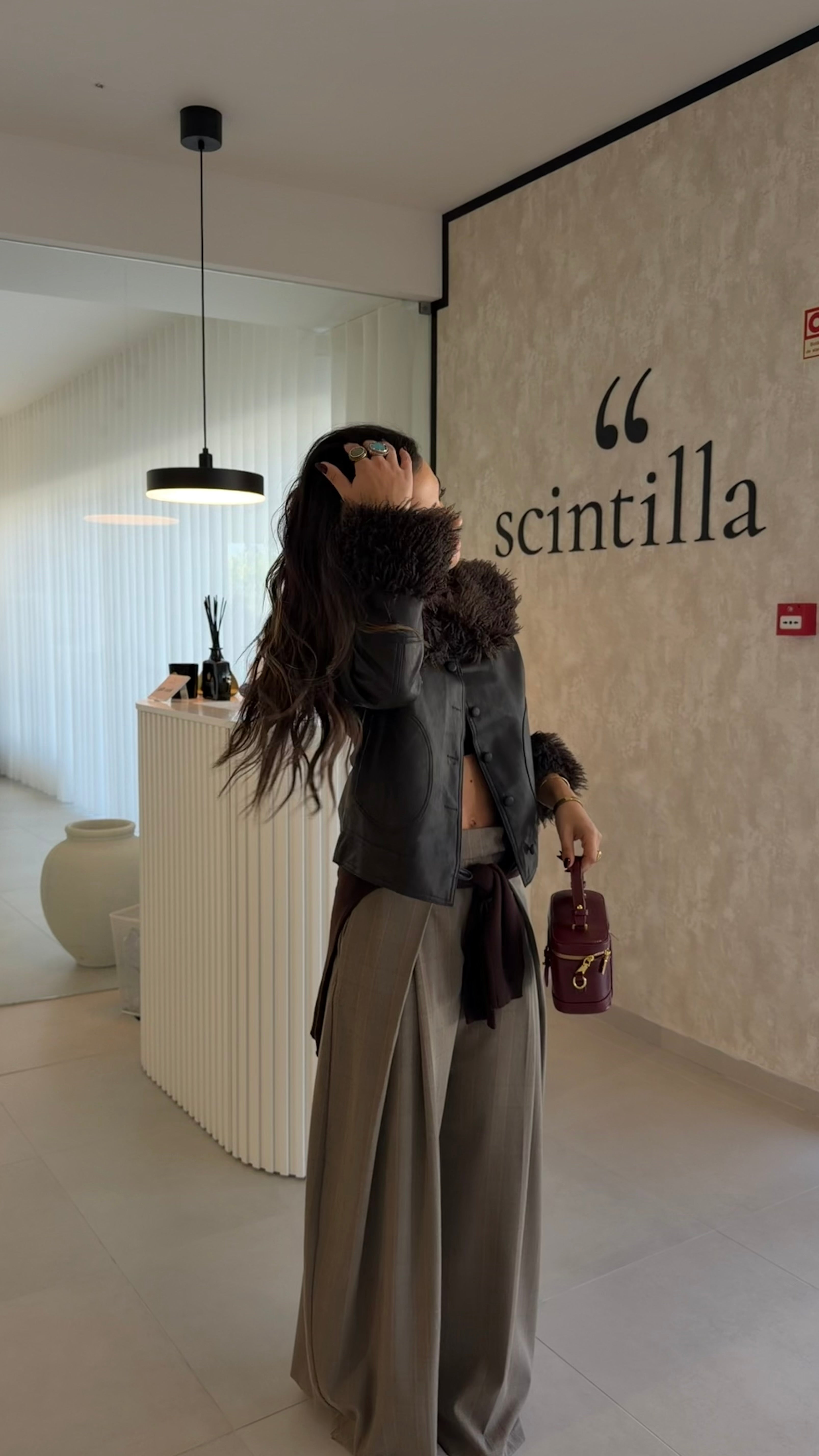 Brown Faux Fur-Trimmed Jacket