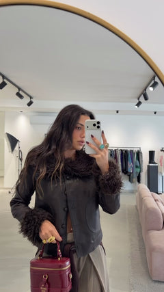 Brown Faux Fur-Trimmed Jacket