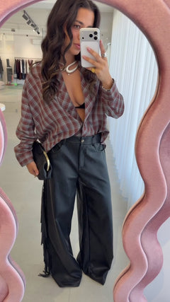 Black Fringed Faux Leather Pants